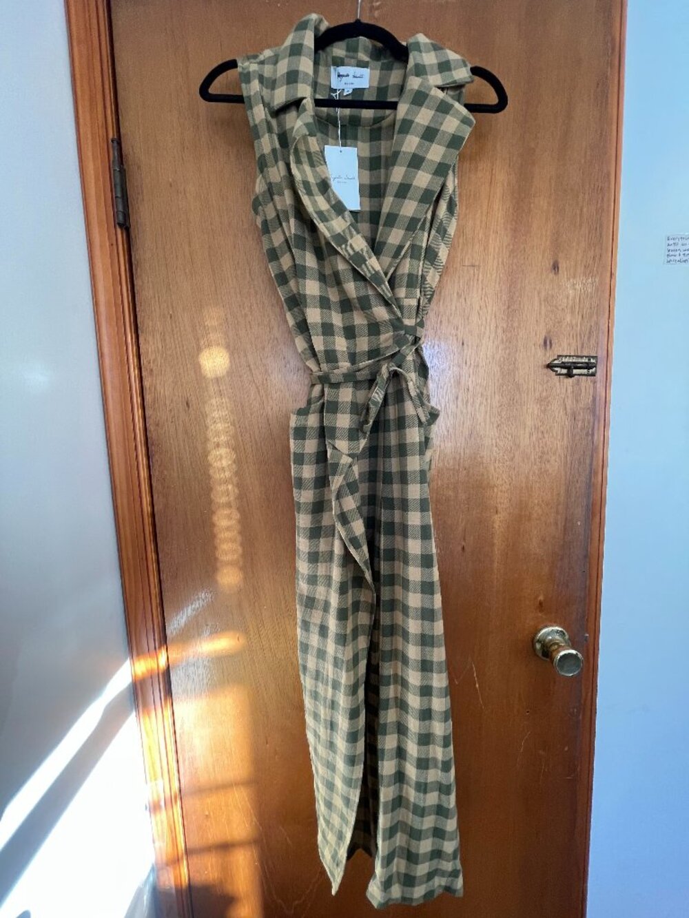 Plaid Collared Sleeveless Jumpsuit
